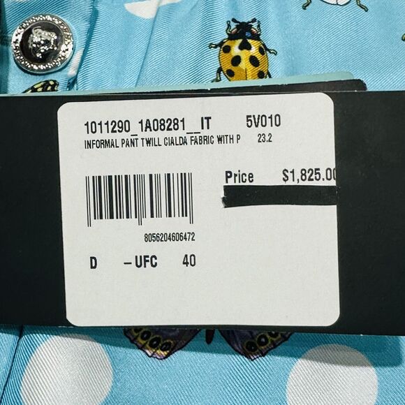 Versace Pants IT 40 US 4 Blue Butterflies Polka Dot Silk Wide-Leg NWT $1,825 - Picture 9 of 16